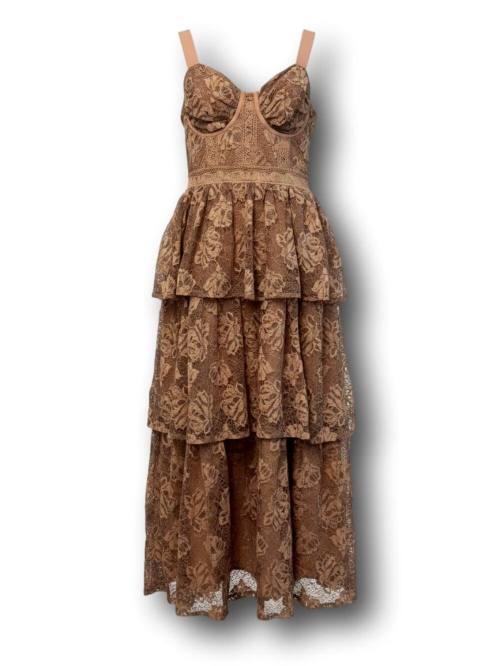 Petal & Pup Shania Brown Lace Bustier Tiered Maxi Dress Size M - Picture 1 of 13